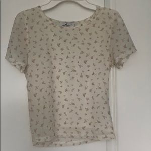 Hollister floral printed white top